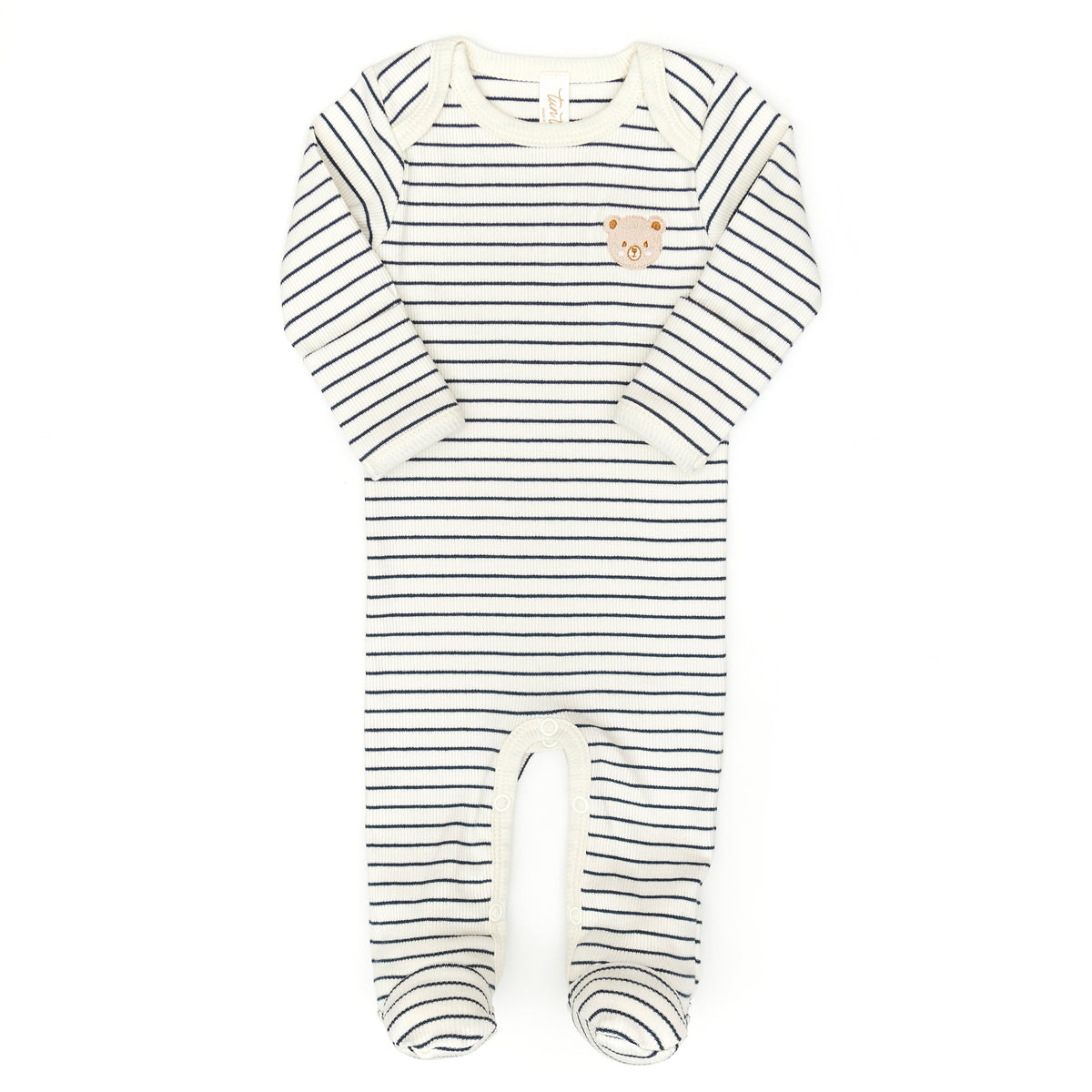 Lap shoulder ribbed footie - Navy stripes - cotton