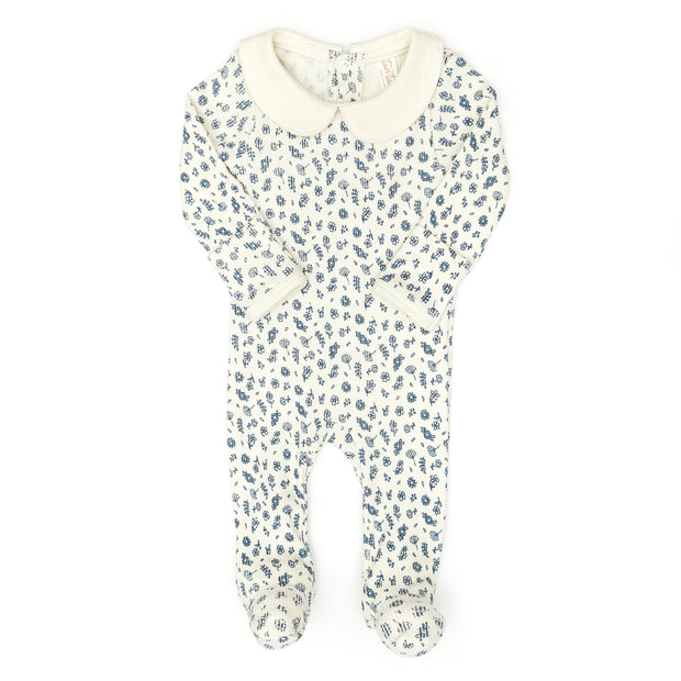 Luna footie - Navy flowers - cotton