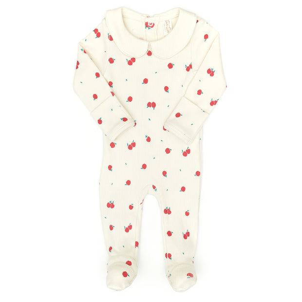 Luna footie - White swan apples - cotton