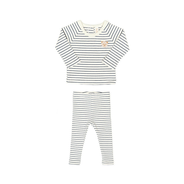 Set Casey top + Ribbed pant - Navy stripes - cotton
