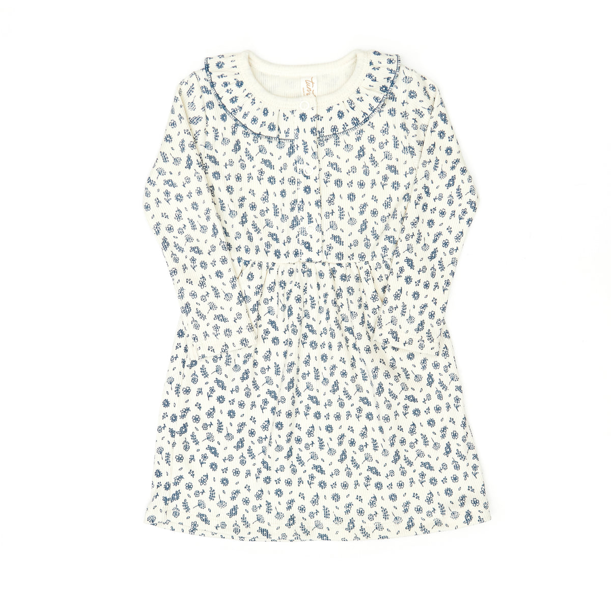 Ruffle dress - Navy flowers - cotton