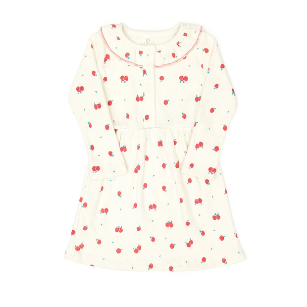 Ruffle dress - White swan apples - cotton