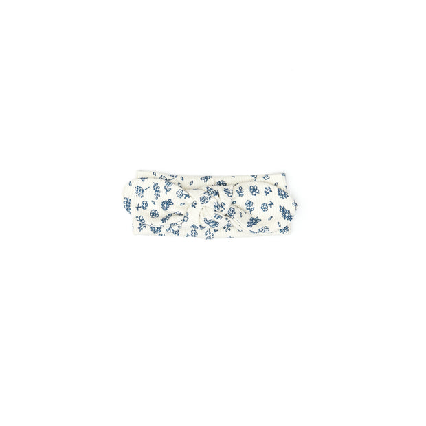 Ribbed headband - Navy flowers - cotton
