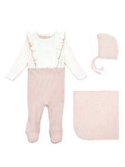 Ciara Romper + Ribbed Bonnet + Ribbed Blanket Natural & Shell pink