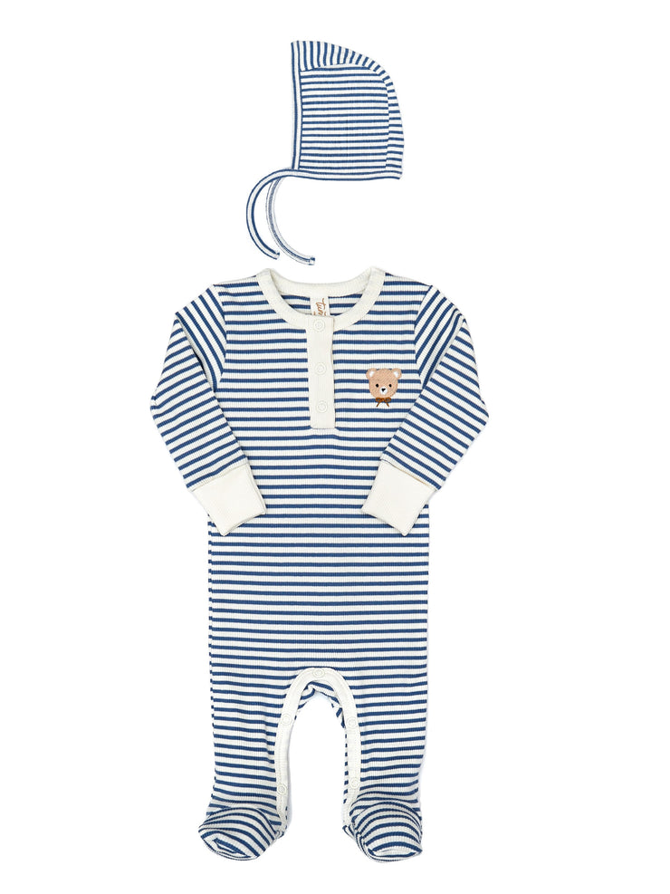 Henley Footie + Ribbed Bonnet Blue stripes