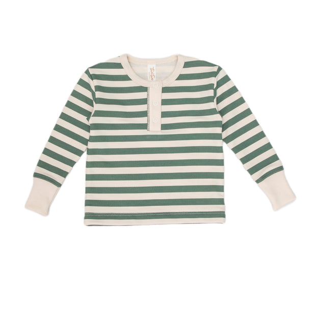 Green Forest Stripes Henley Top Pima Cotton
