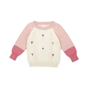 Embroidery Sweater Pima Cotton Natural & pink
