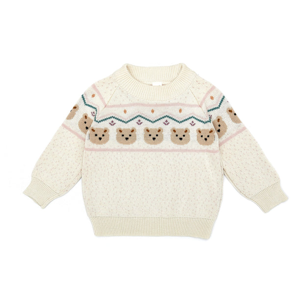 Bear Sweater Pima Cotton Natural & pink