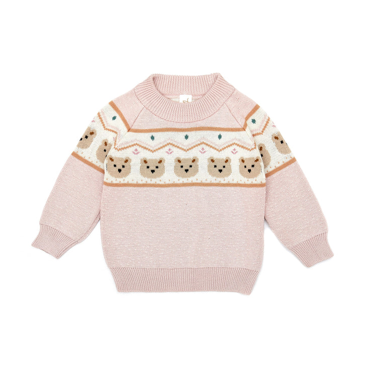 Bear Sweater Pima Cotton Pink & natural