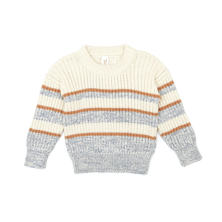 Henry Sweater Pima Cotton Blue & camel & natural