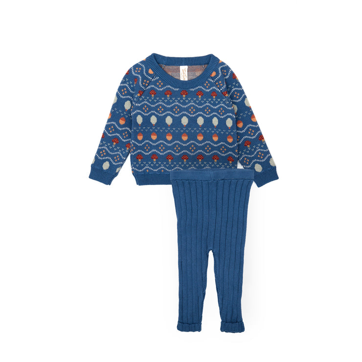 Forest Set + knitted leggin Pima Cotton Blue