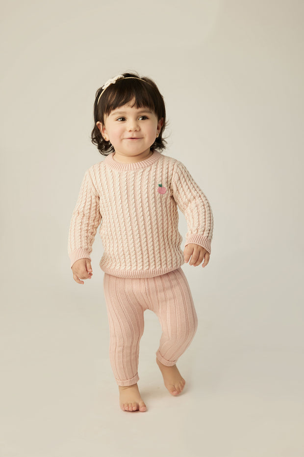 Dominique Sweater embroidered Pima Cotton Pink & natural