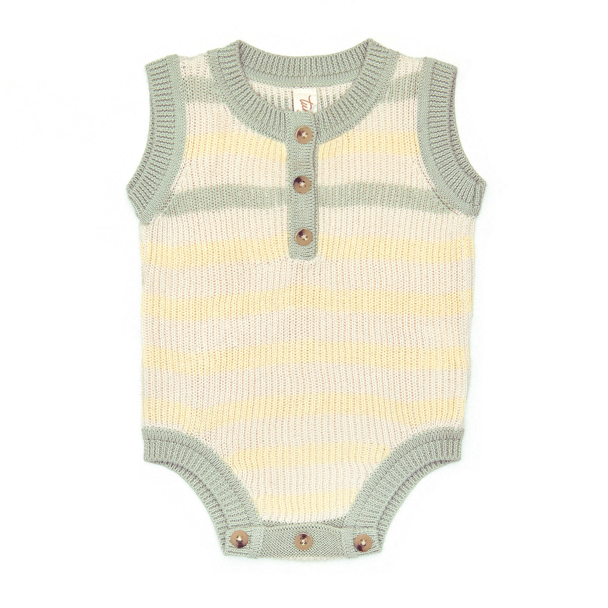 Stripped Knitted Romper Natural & Sea Foam & Baby Yellow