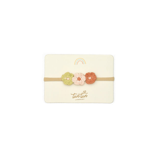 3 FLOWER HEADBAND Lime & baby pink & salmon