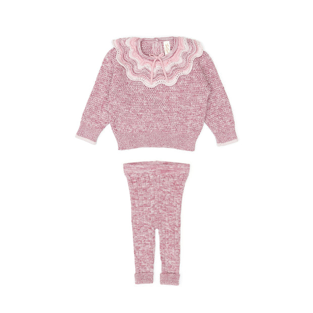 Set Multicolor Ruffle Sweater + Leggins - Mauve marl - pima cotton