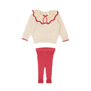 Set Multicolor Ruffle Sweater Oatmel + Leggins Red - pima cotton