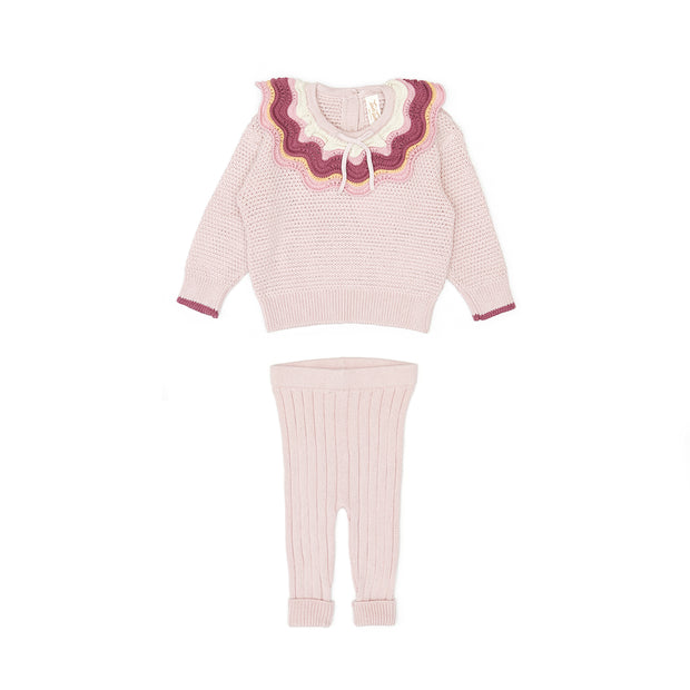 Set Multicolor Ruffle Sweater + Leggins - Rose - pima cotton