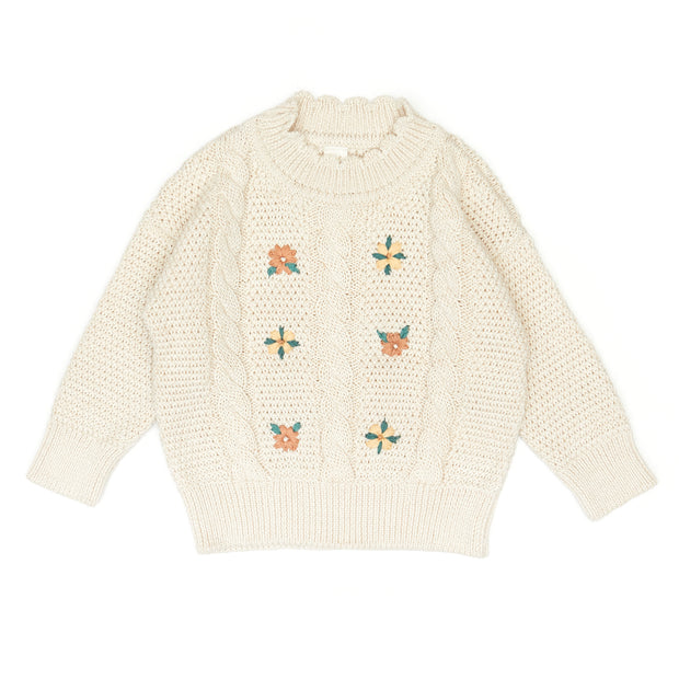 Embroidered Sweater - Natural & oatmeal marl - pima cotton