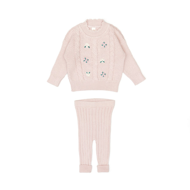 Set Embroidered Sweater + Leggins - Rose - pima cotton