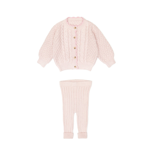 Set Knitted Cardigan + Knitted Leggin - Rose - pima cotton