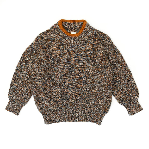 River Sweater - Navy & tobacco marl - pima cotton