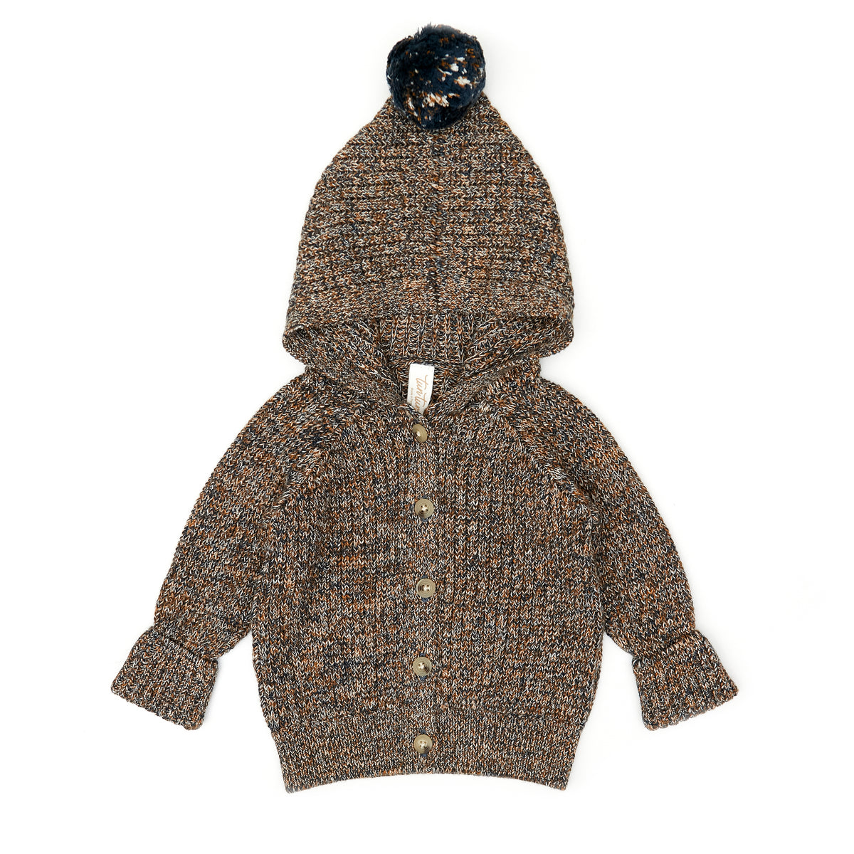 Hooded Sweater - Navy & tobacco & natural marl - pima cotton
