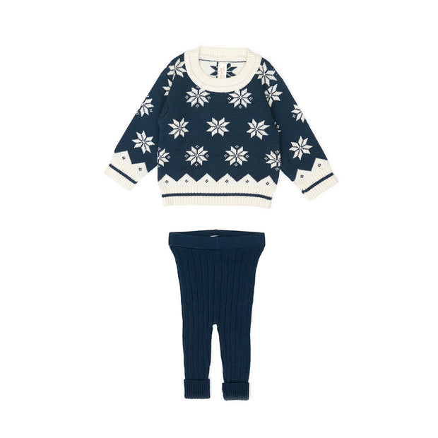 Set Holiday Sweater + Knitted Leggin - Navy - pima cotton