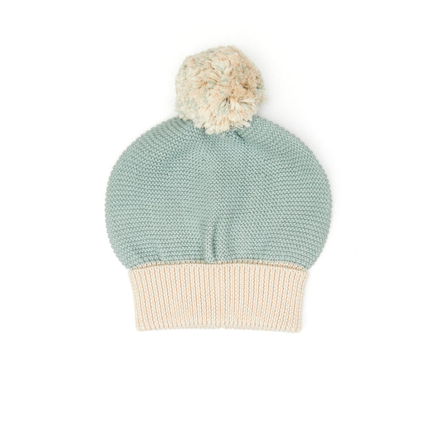 Pompom Hat - Jade & oatmeal - pima cotton