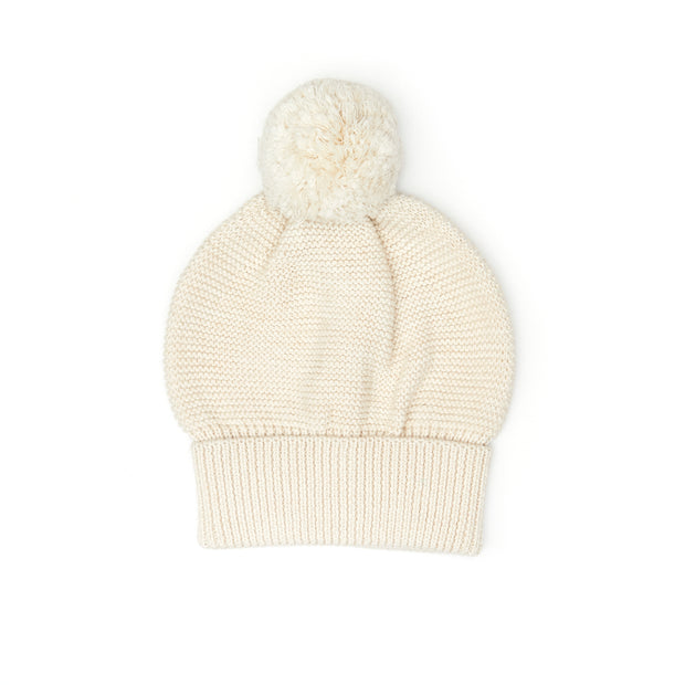 Pompom Hat - Natural & oatmeal marl - pima cotton