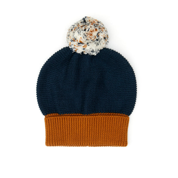 Pompom Hat - Navy & tobacco - pima cotton