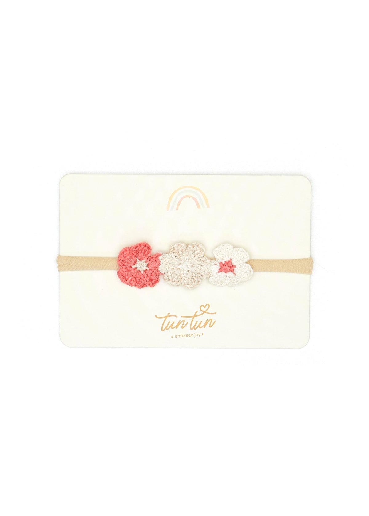 3 Flower Headband - Red & oatmeal & natural - pima cotton