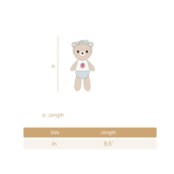 The Baby bear with strawberry Light blue & natural -  8.5"