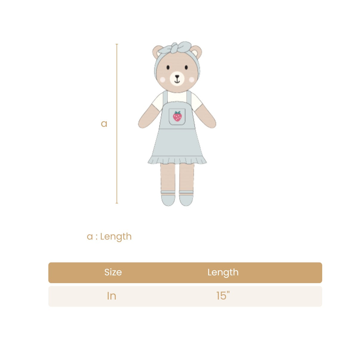 Emma the bear with strawberry  Light blue & natural - 11"