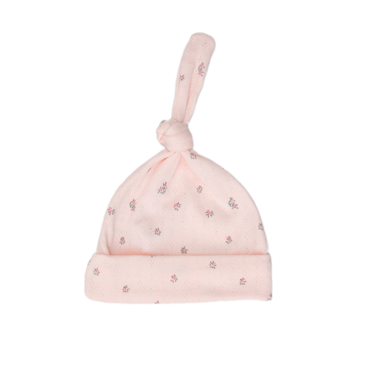 Little flowers baby pink Pointelle knot hat