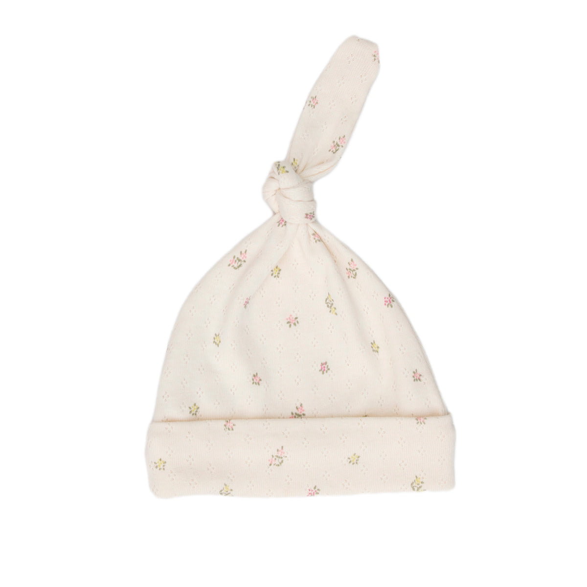 Little flowers white swan Pointelle knot hat
