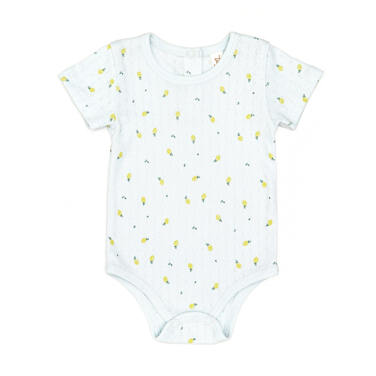 Pointelle Short Sleeve Bodysuit  pima cotton Light Blue Lemons
