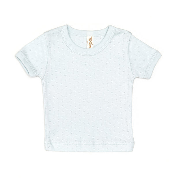 Pointelle Short Sleeve Top pima cotton Light Blue