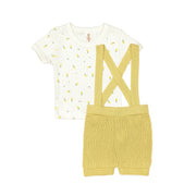 Pointelle Top + Knitted Suspender Short  pima cotton Lime
