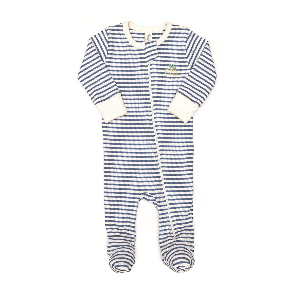 Zip ribbed footie Blue stripes