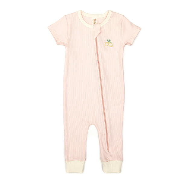 Zip Romper Short Sleeve Pink