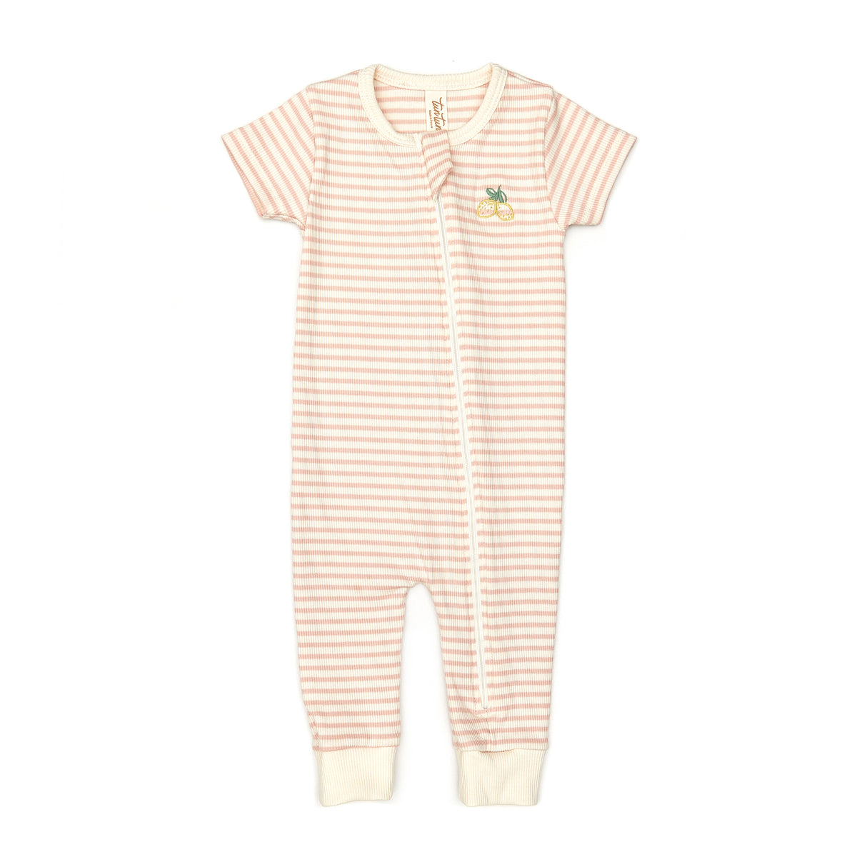 Zip Romper Short Sleeve Shell pink stripes