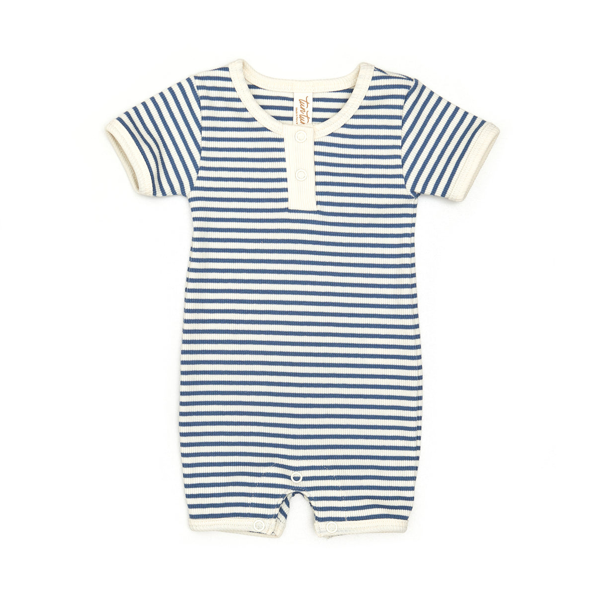 Short Sleeve Ribbed Romper Blue Stripes