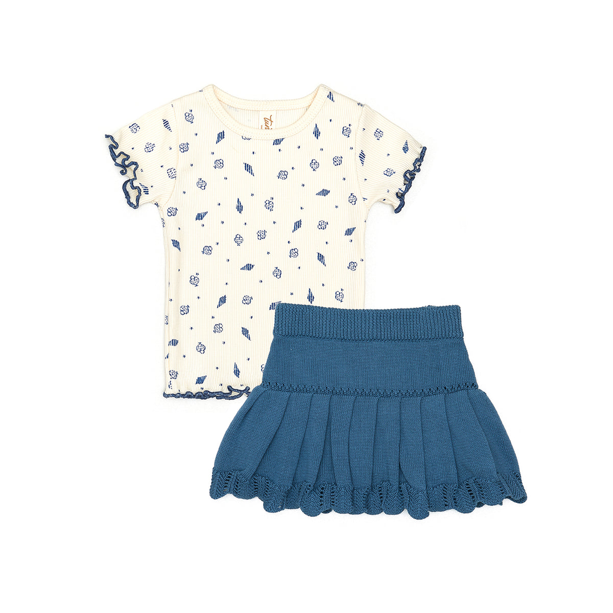 Mia Ribbed Top + Knitted skirt pima cotton Blue gelatos