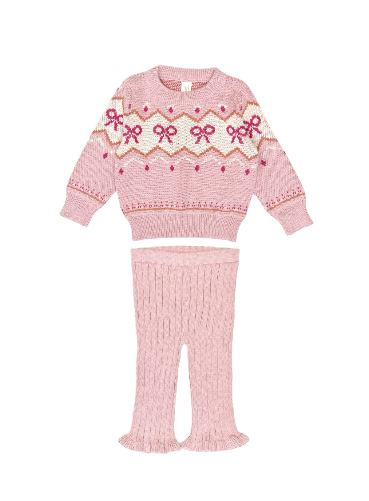 Set 2 pc Bow sweater + Mary pant Rose quartz - pima cotton