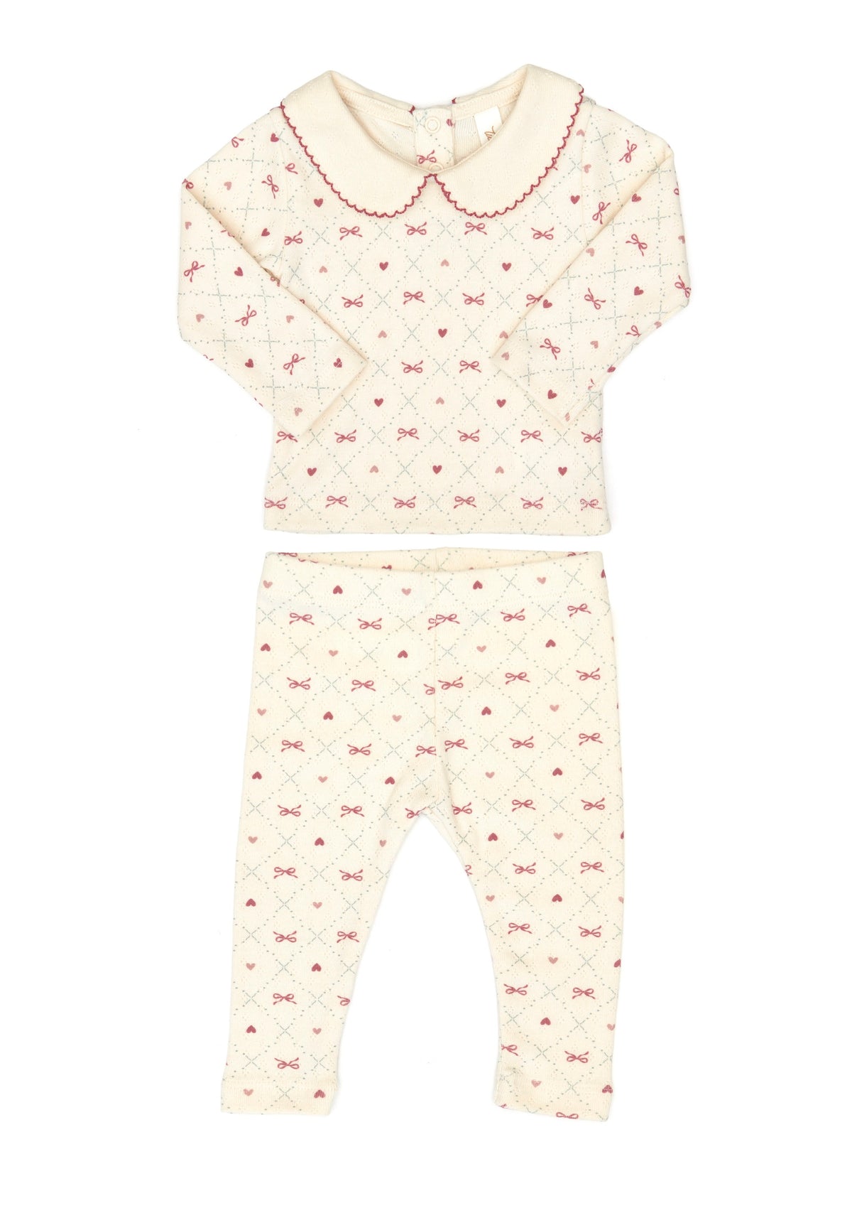 Set 2 pcs Emma top + Pointelle pant White swan raspberry bows - cotton