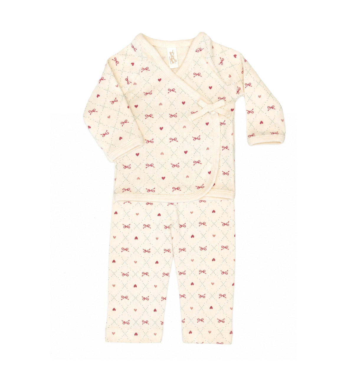 Pointelle kimono set White swan raspberry bows - cotton