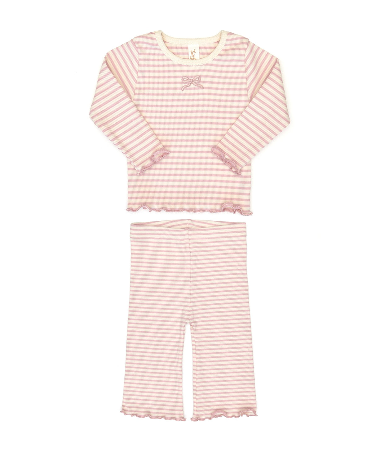 Set 2 pcs Jazmine top + Flare ribbed pant Rose quartz stripes - ribbed cotton