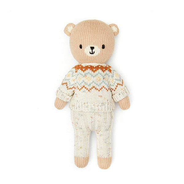Arthur the bear with fall sweater - Natural & tobacco - 11"