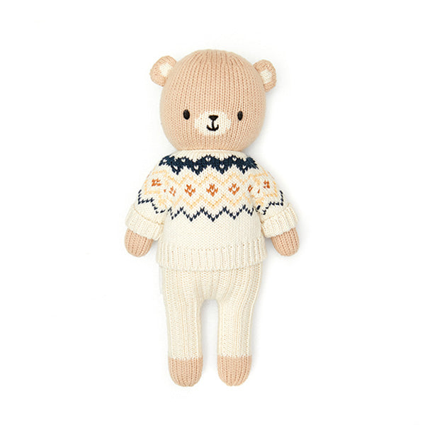 Arthur the bear with fall sweater 11" - Natural & navy