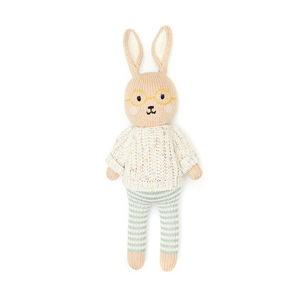 Mike the bunny with sweater 11" - Natural & jade